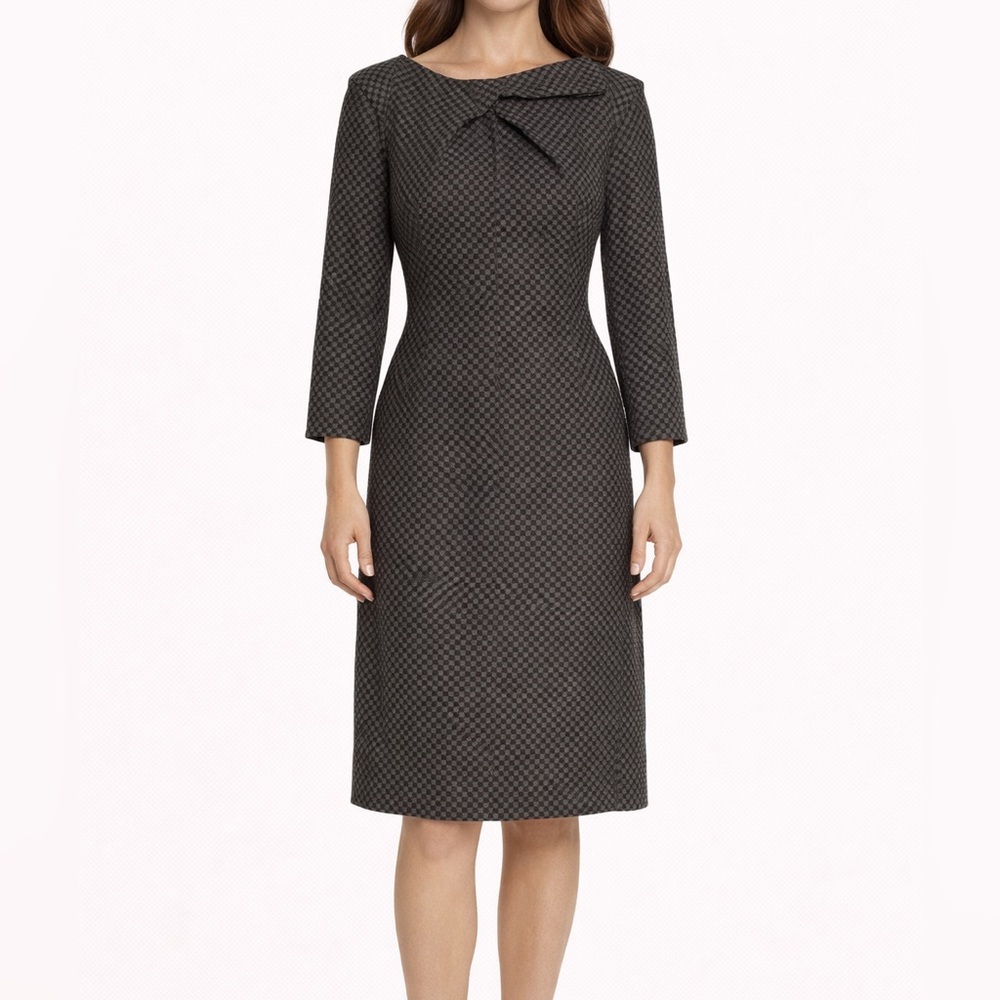 Giorgio Armani Vintage Grey Check Jacquard Bow-Back Dress, Size 42